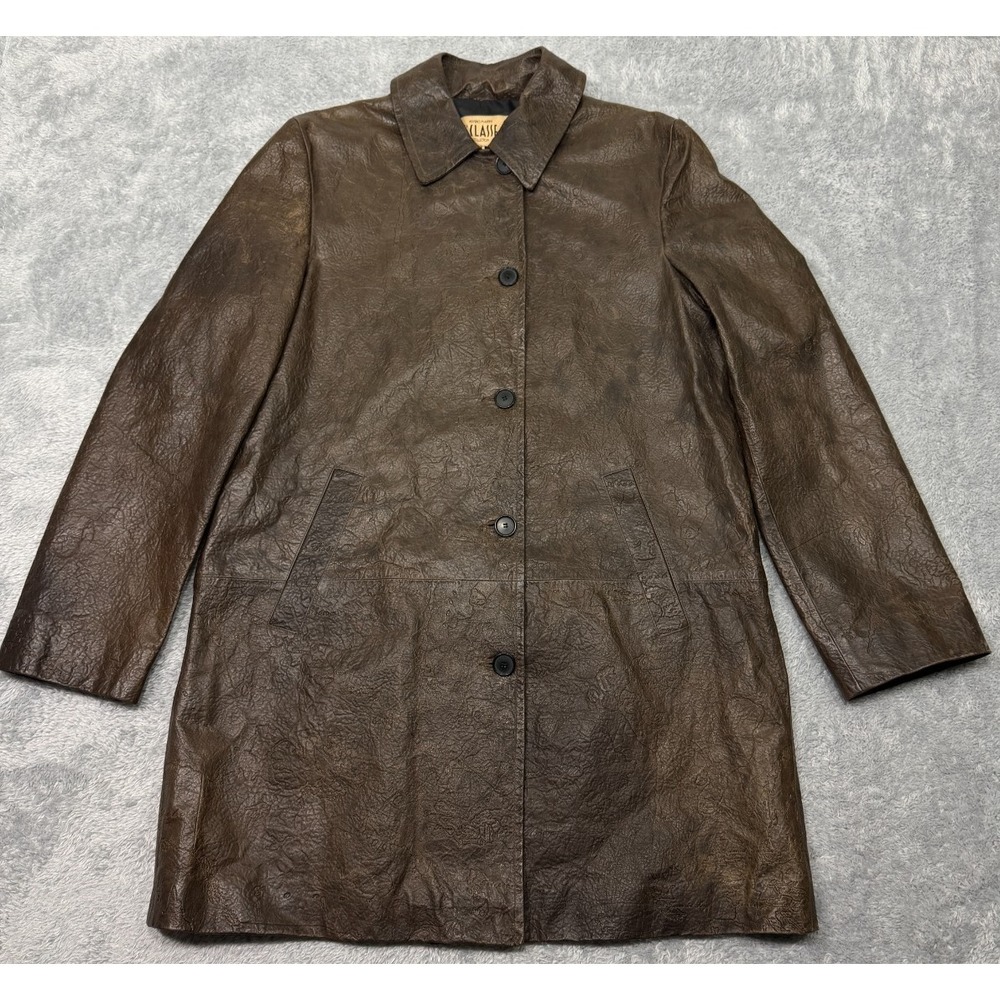 Alviero Martini Maps Embossed Lamb Leather‎ Jacket Womens Size 46 Brown Coat